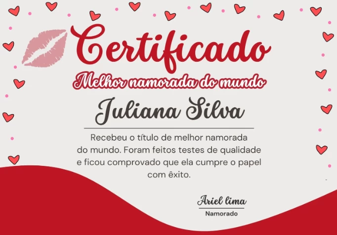 Certificado "Melhor Namorado(a) do Mundo" – Papel Fotográfico A5