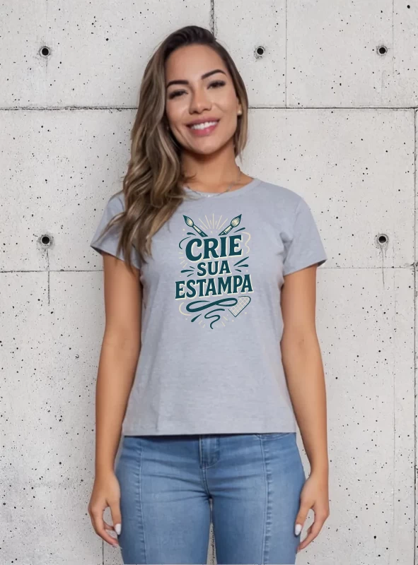 Camiseta Feminina Cinza Babylook 100% Algodão – Personalizada e Confortável
