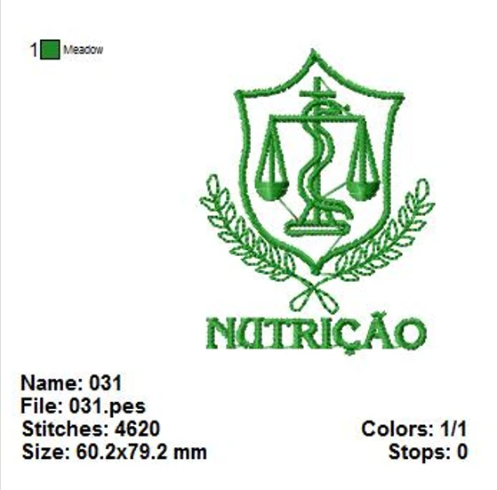 Matrizes de Bordado Profissões – Nutrição (PES, JEF, DST, EXP)