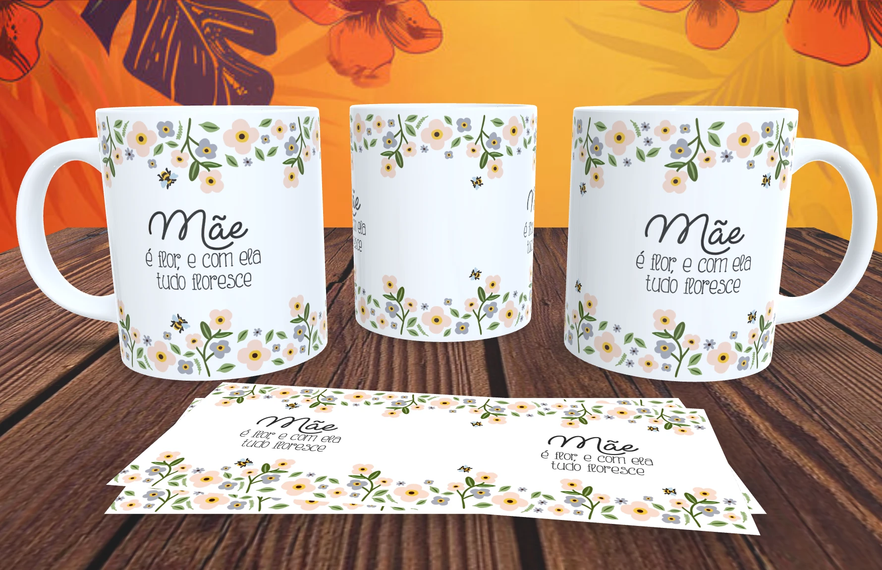 Caneca Floral Mãe é flor e com ela tudo floresce 2 Caneca Presente