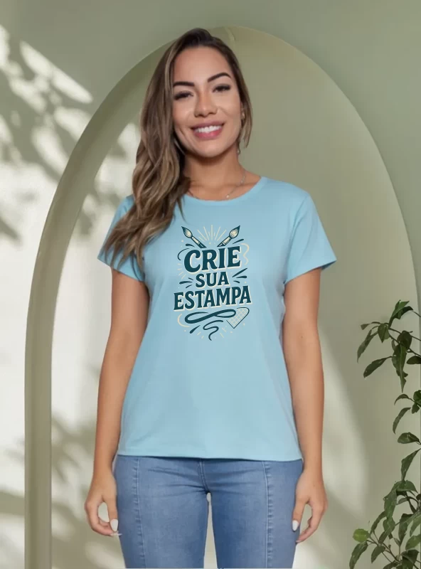 Camiseta Feminina Azul claro Babylook 100% Algodão – Personalizada e Confortável