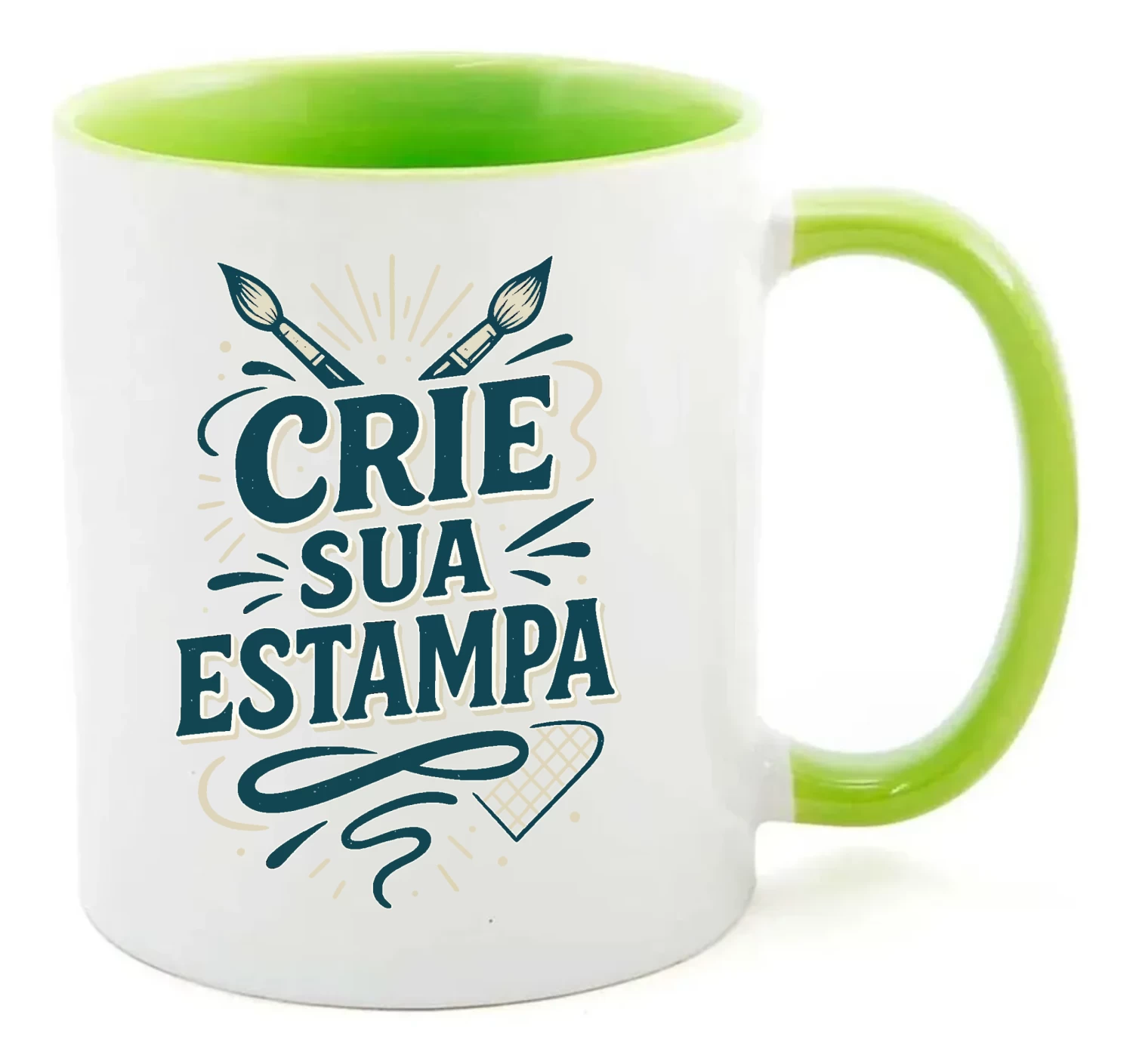 Caneca Personalizada 325ml Porcelana – Alça e Interior verde claro