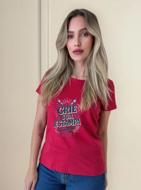 Camiseta Feminina Vermelha Babylook 100% Algodão – Personalizada e Confortável