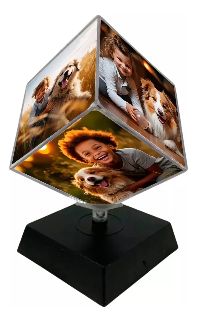Cubo Giratório Acrílico 6,2 cm – Personalizado com 6 Fotos | Envie Suas Imagens