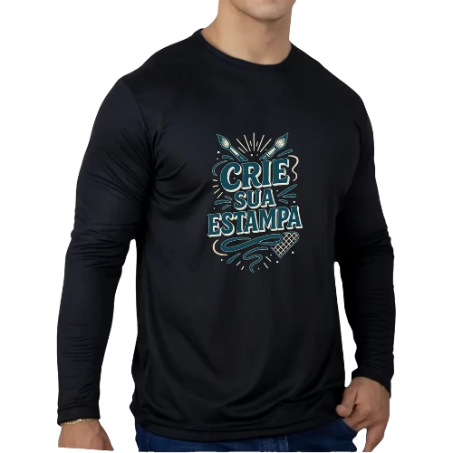 Camiseta Térmica Manga Longa Masculina Dry Fit Preta com Proteção UV50 – Personalizada