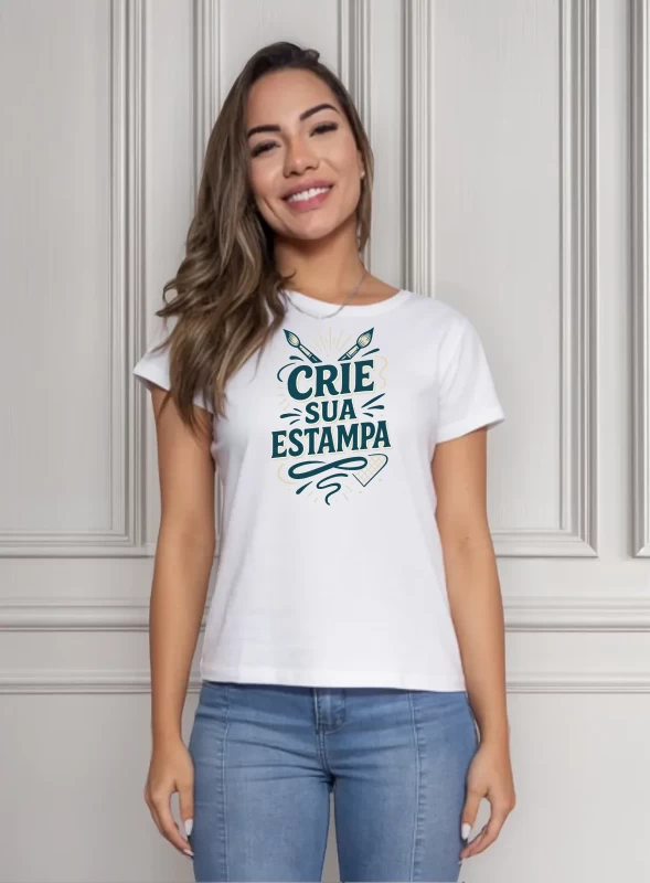 Camiseta Feminina Branca Babylook 100% Algodão – Personalizada e Confortável