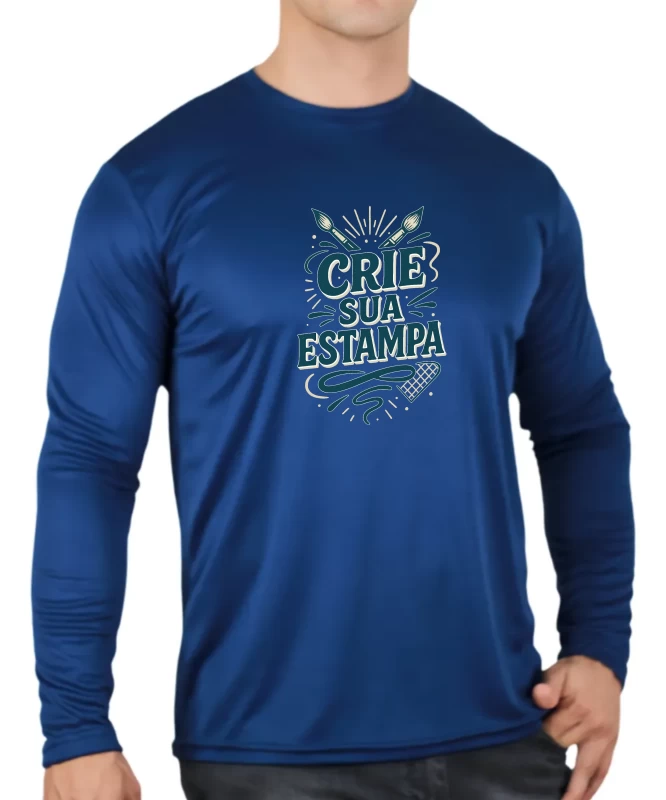 Camiseta Térmica Manga Longa Masculina Dry Fit Azul com Proteção UV50 – Personalizada