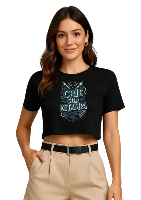 Cropped Feminino Preto Larguinho Personalizado – Blusa Estilosa Tshirt Camiseta Customizada