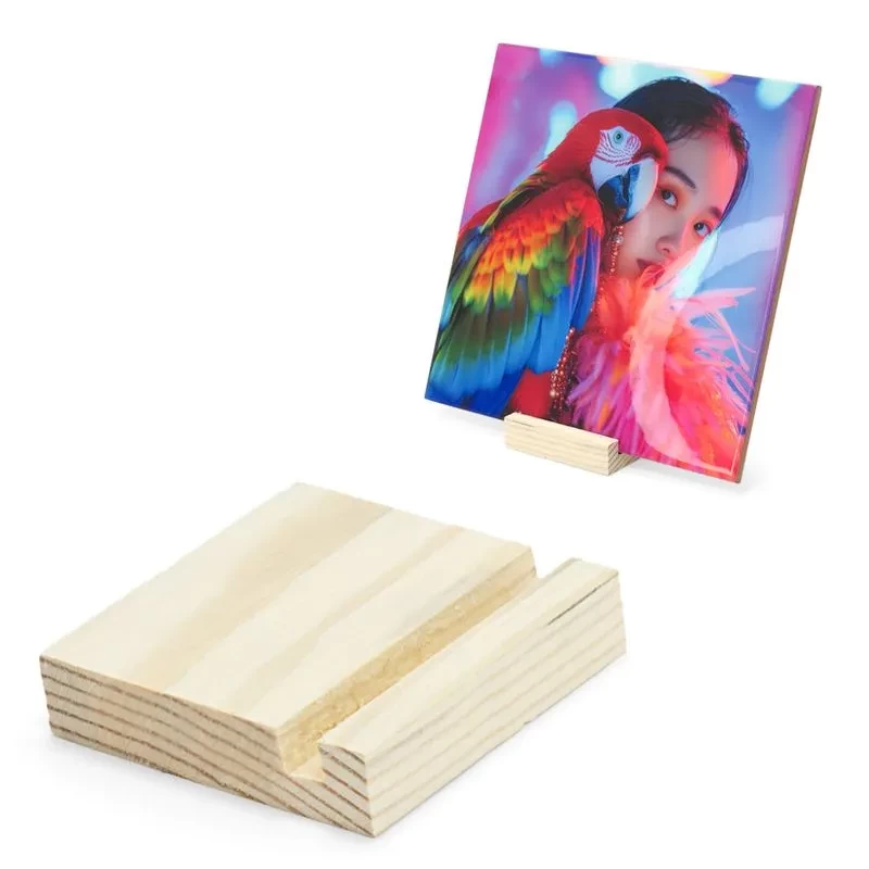 Base de Madeira Natural Pequena 6,5x6,5cm – Suporte para Azulejo