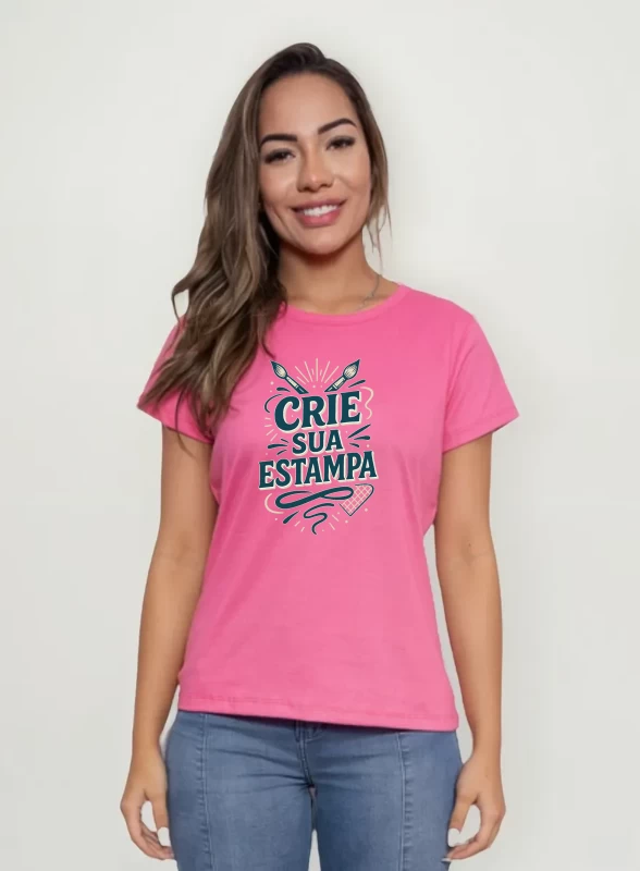 Camiseta Feminina Rosa-Chiclete Babylook 100% Algodão – Personalizada e Confortável