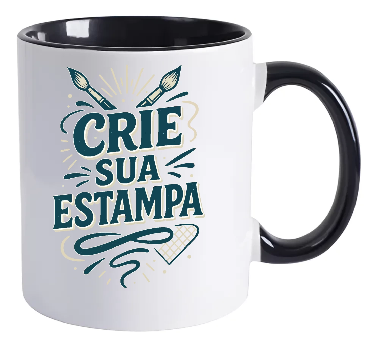 Caneca Personalizada 325ml Porcelana – Alça e Interior Preto