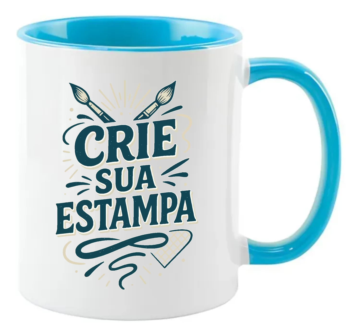 Caneca Personalizada 325ml Porcelana – Alça e Interior azul claro