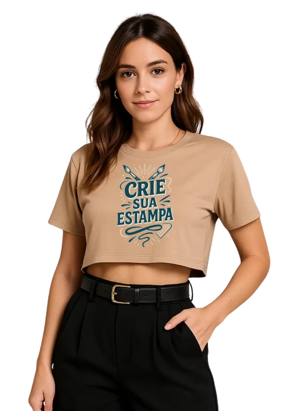 Cropped Feminino Bege Larguinho Personalizado – Blusa Estilosa Tshirt Camiseta Customizada