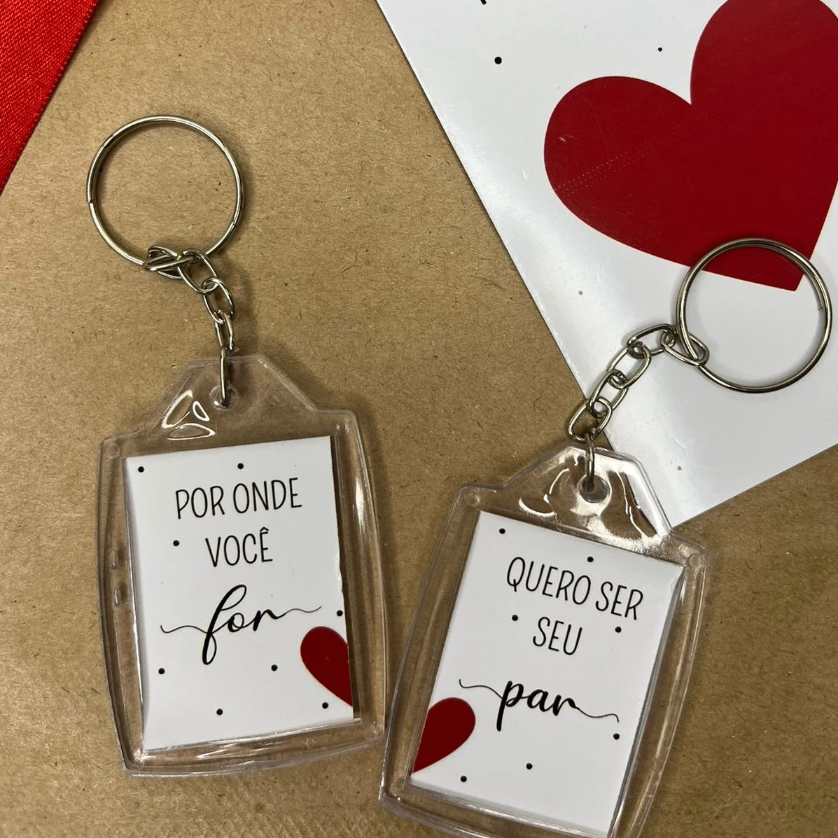Chaveiro Acrílico 3x4 cm Personalizado — Foto + Frase "Por onde for quero ser seu par"