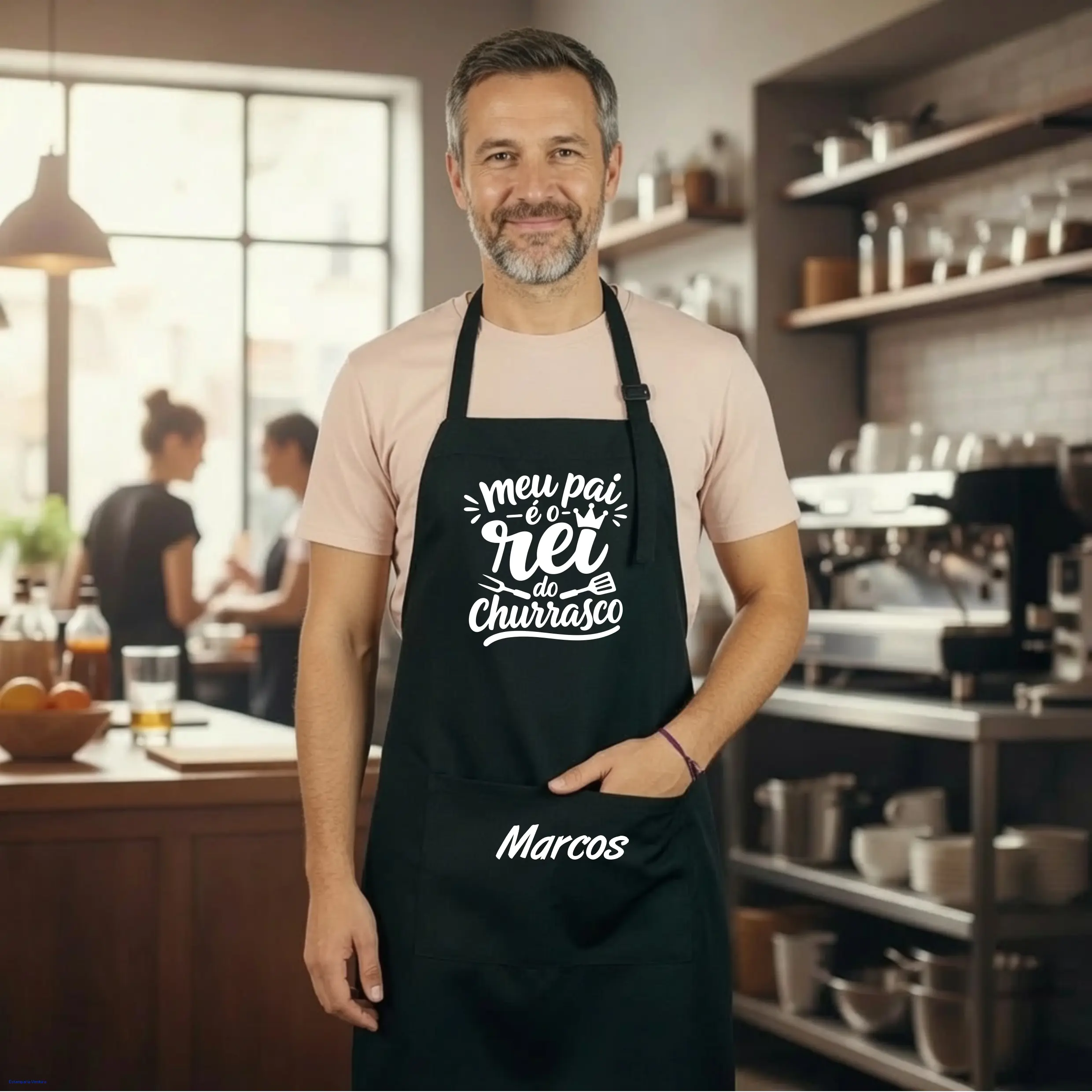 Avental Personalizado Rei Do Churrasco Oxford Preto + Opção De Nome No Bolso