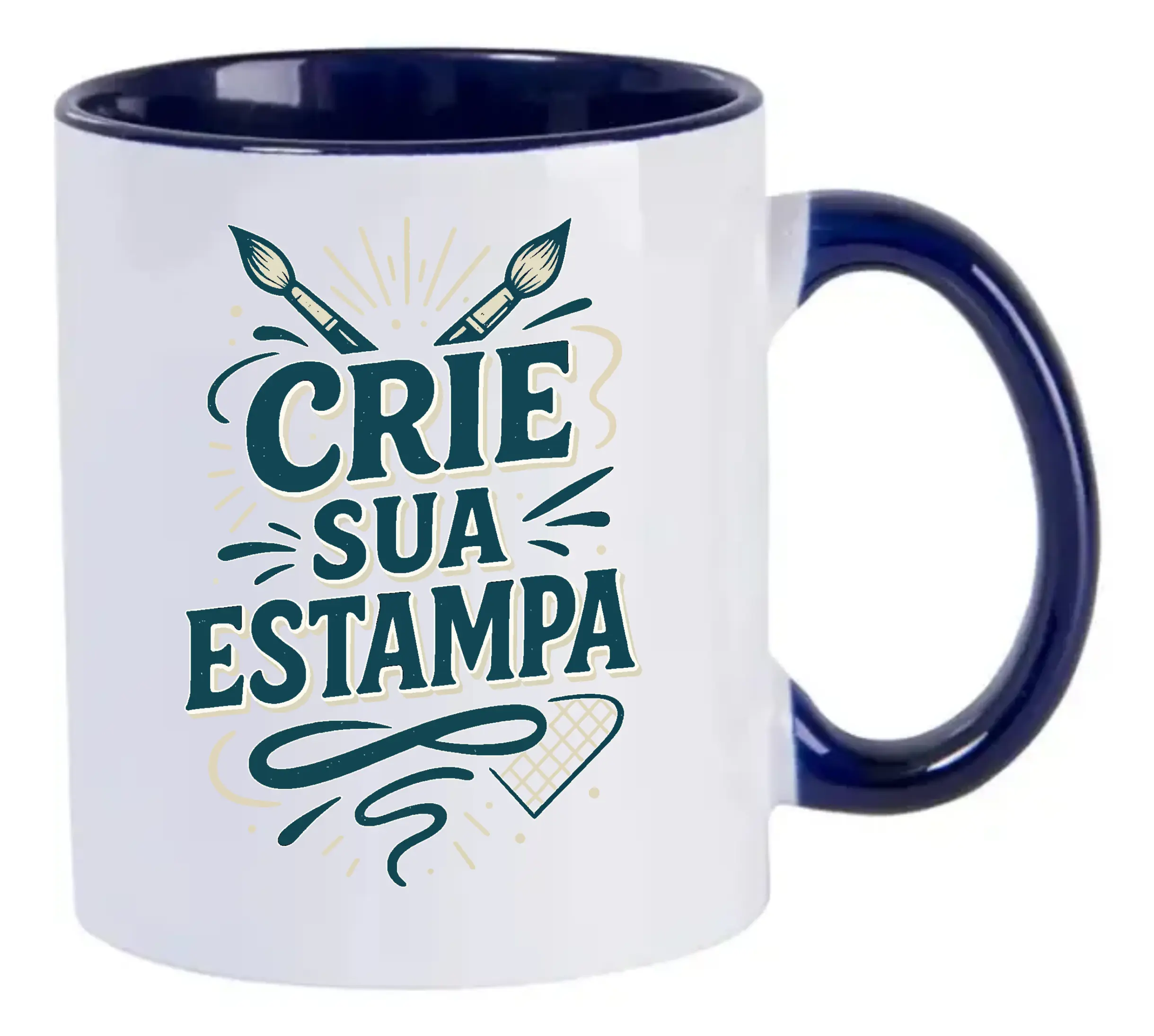 Caneca Personalizada 325ml Porcelana – Alça e Interior azul escuro