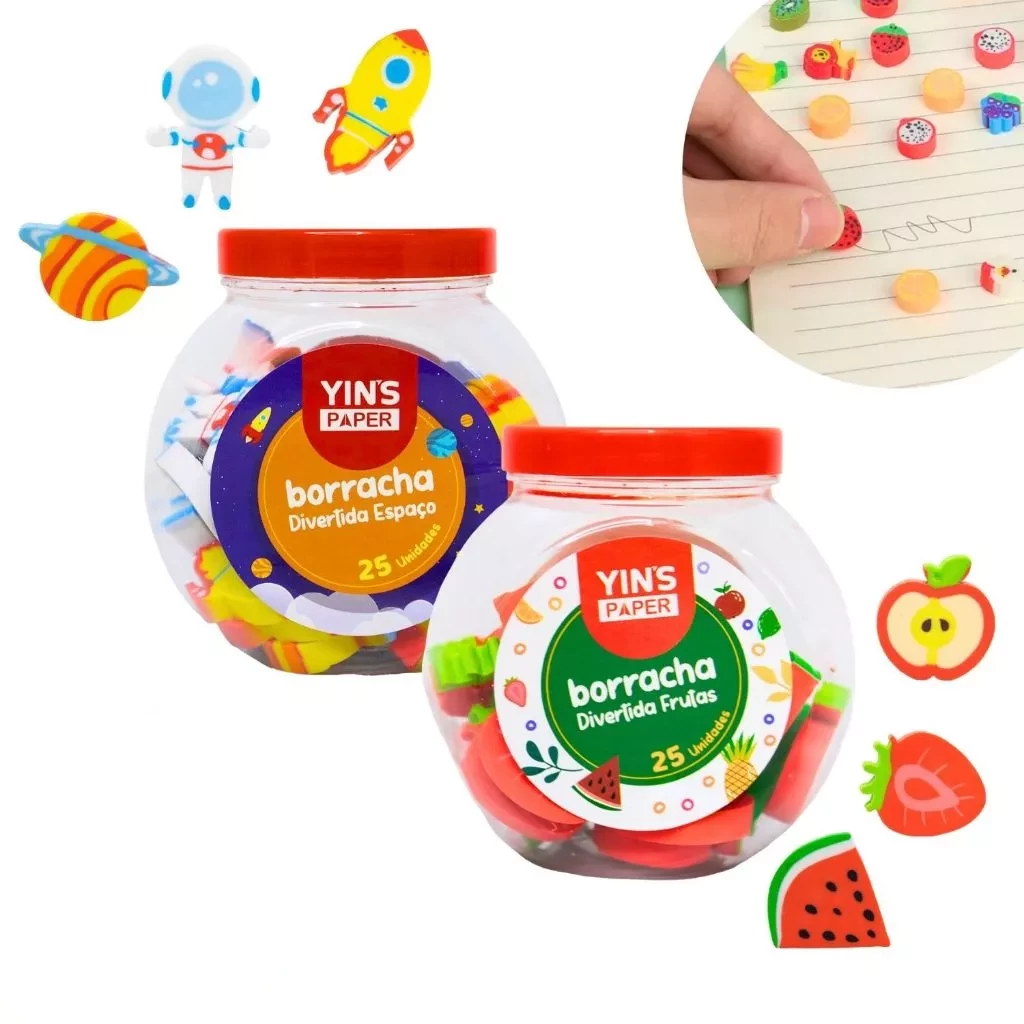 Borracha Escolar Criativa Formato Frutas – Kit Fofura Infantil Papelaria Divertida