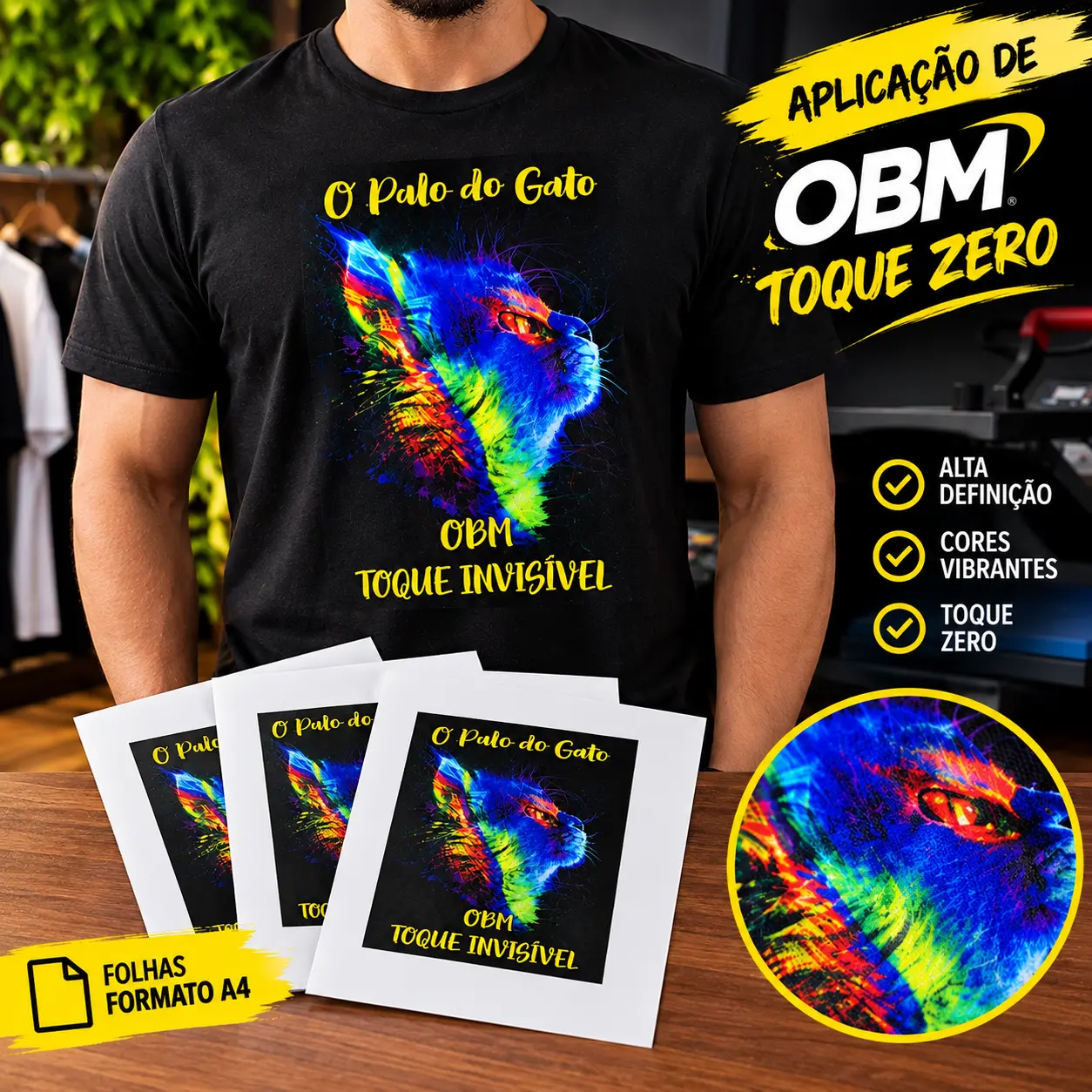 Aplicação OBM Toque Zero Alta Definição — Estampa Profissional sem Contato Direto