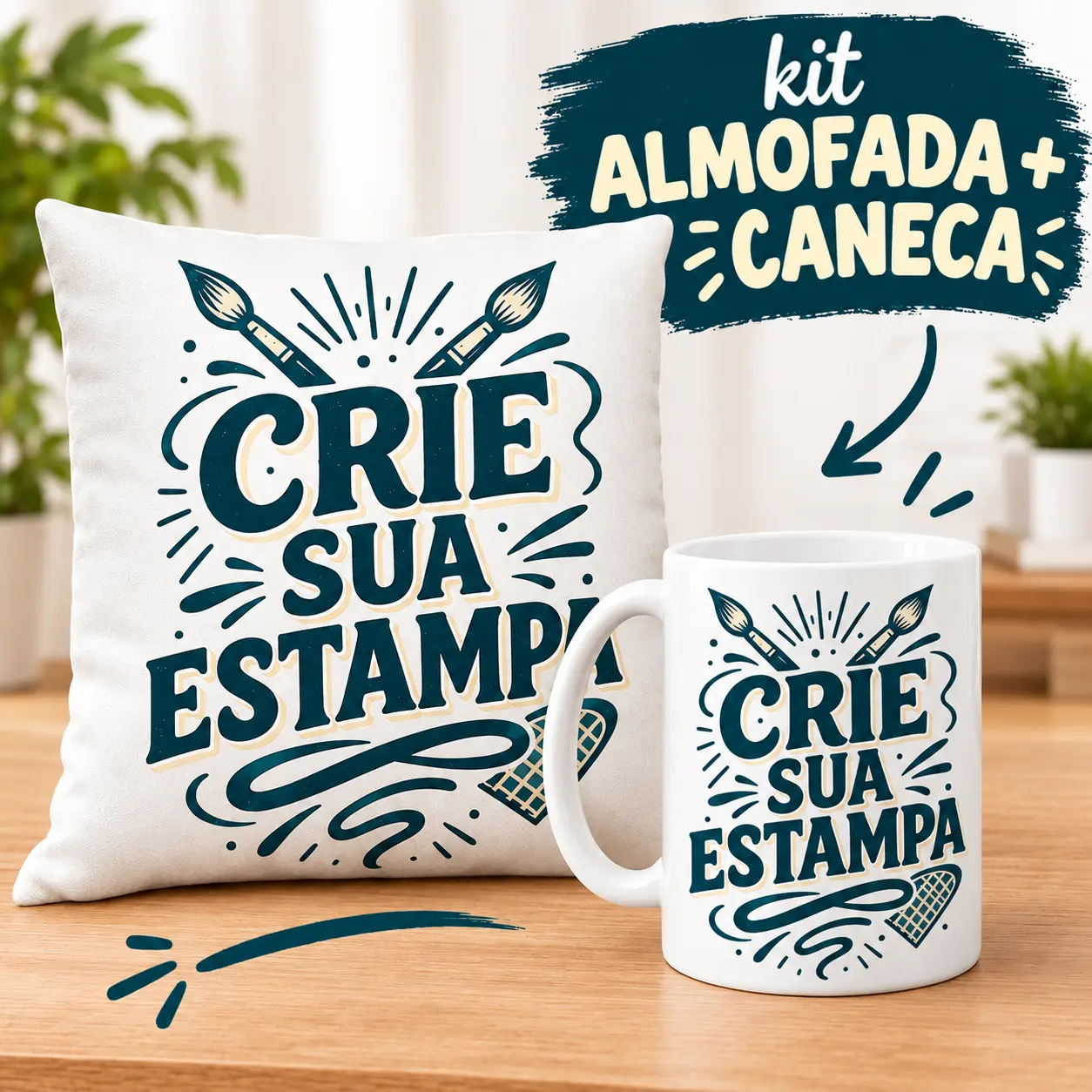 Kit Caneca Cerâmica 325ml + Almofada 20x20cm Personalizado com Foto ou Nome — Combo Presente Perfeito para Casais, Amigos e Datas Especiais