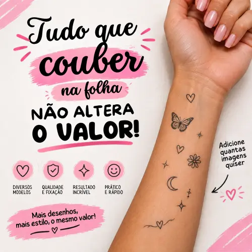 Folha de Tatuagem Temporária A4 Personalizada com Foto ou Arte — Diversão Criativa para Festas e Eventos