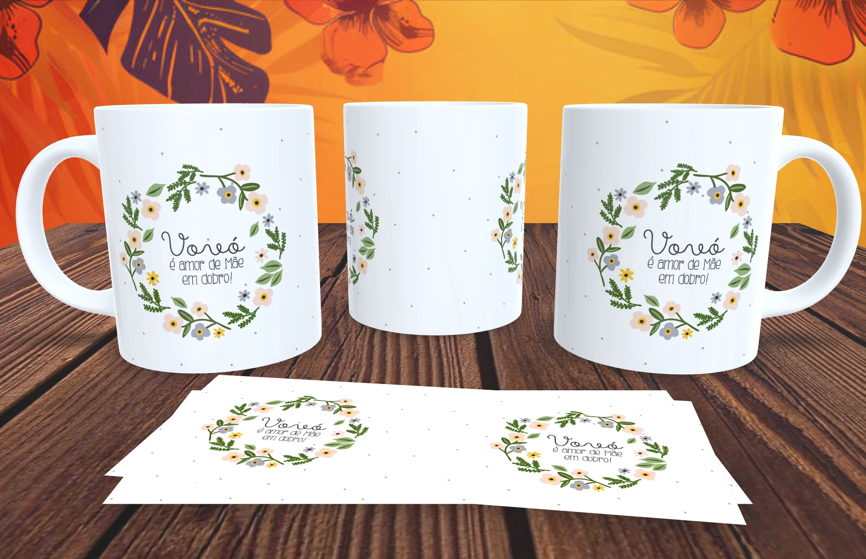 Caneca Floral Vovó é amor de mãe em Dobro Caneca Presente