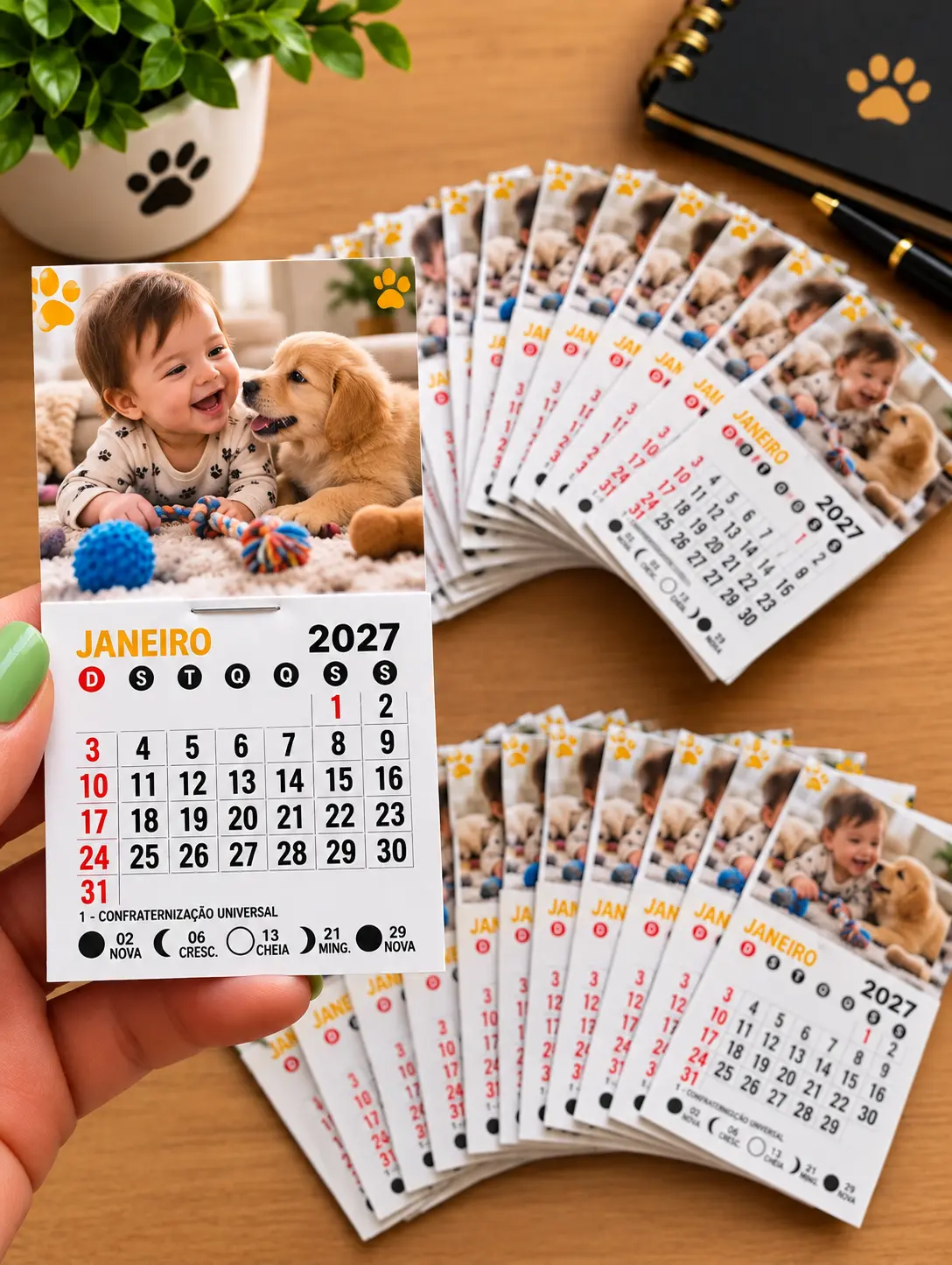 Mini Calendário 2027 5x5cm Personalizado com Foto ou Logo — Lembrancinha e Brinde