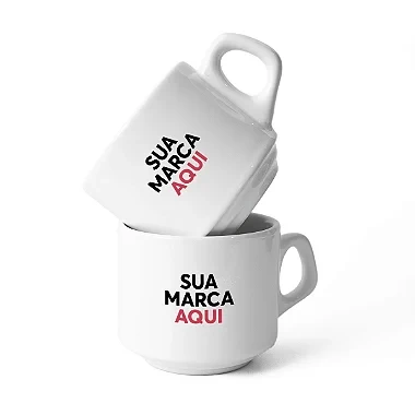 Caneca Empilhável de Porcelana 180ml Personalizada – Compacta, Elegante e Profissional