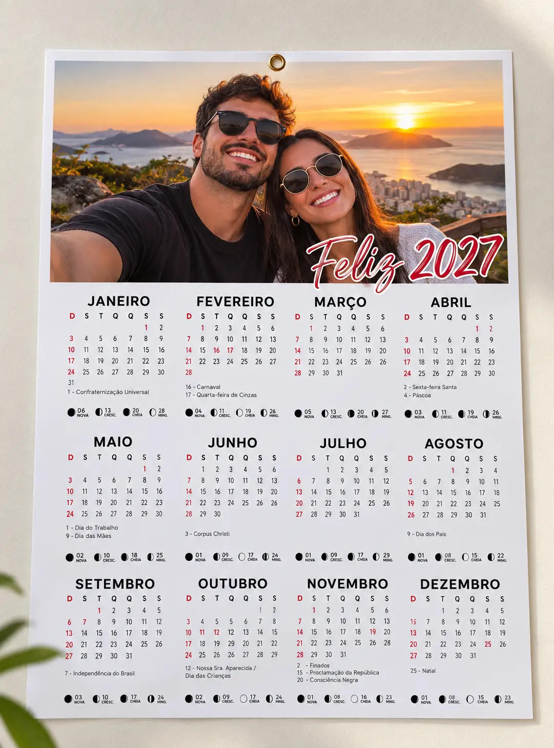 Calendário Personalizado 2027 com 5 Fotos — Lembrança Criativa para Presentear