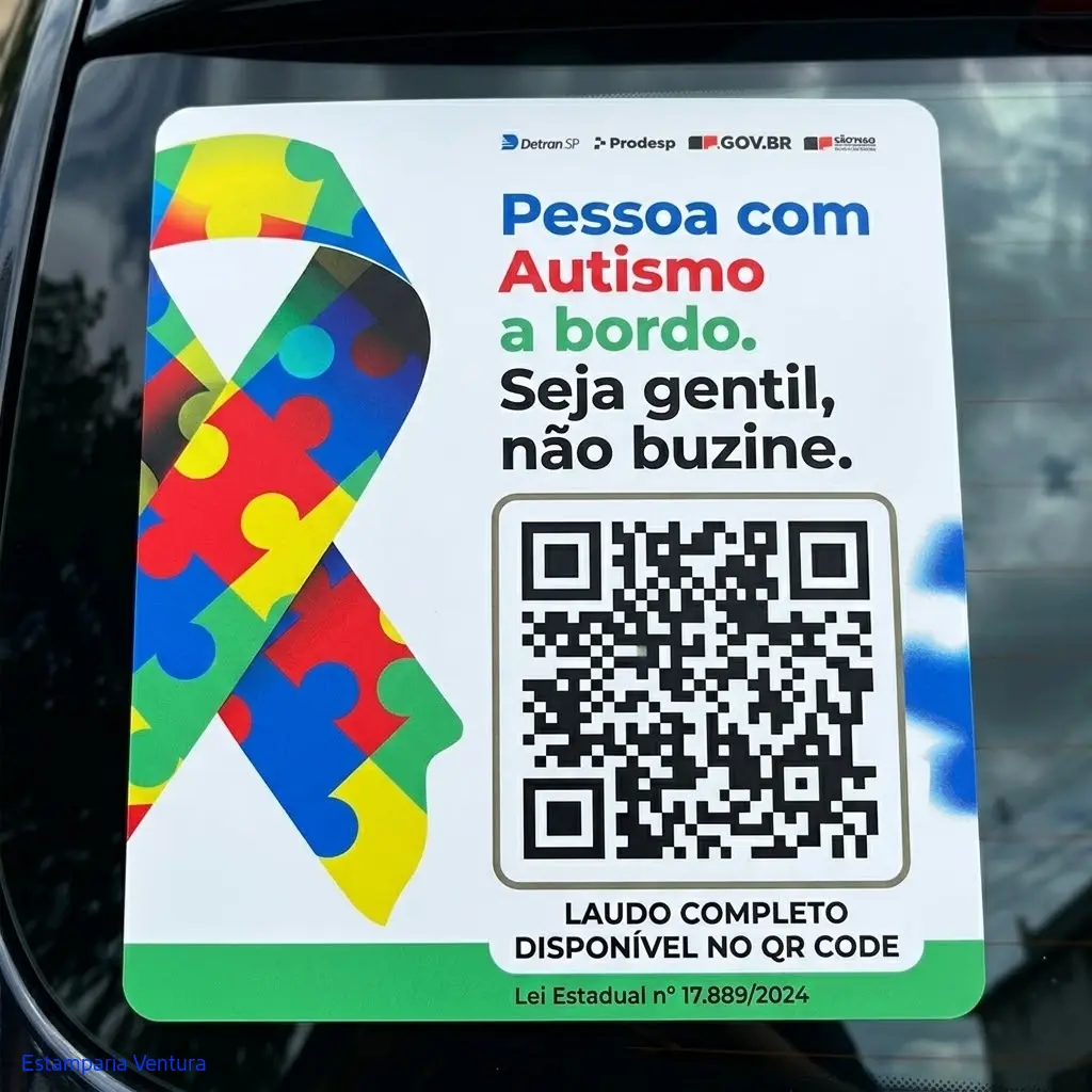 Cartela 7 Adesivos Ciptea Identificação Veicular Autista a Bordo com QR Code Personalizado — À Prova D'Água