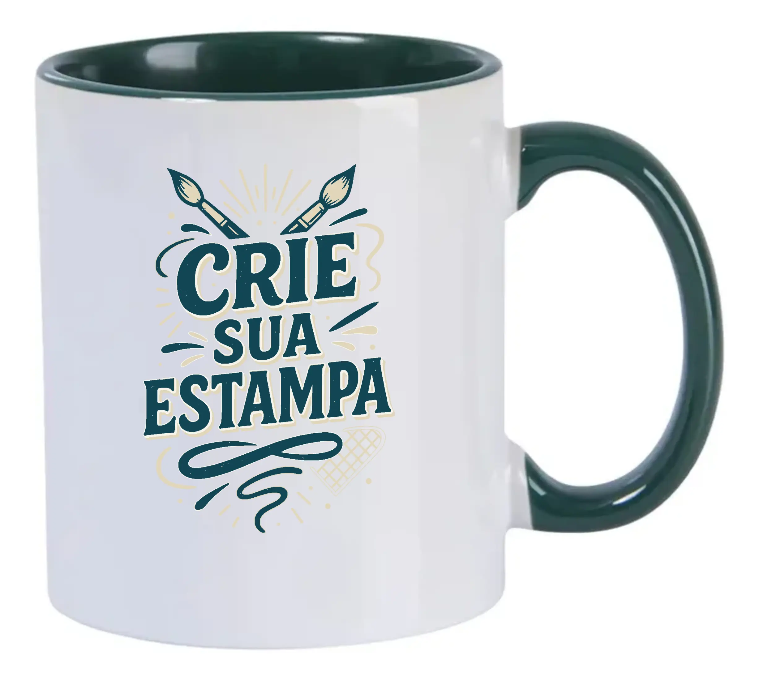 Caneca Personalizada 325ml Porcelana – Alça e Interior verde escuro