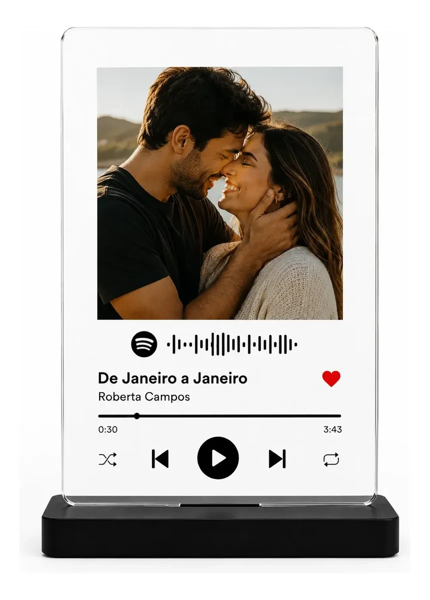 Placa Spotify em Acrílico 10x15cm com Base — Foto + Música + Código (Envio via Formulário)