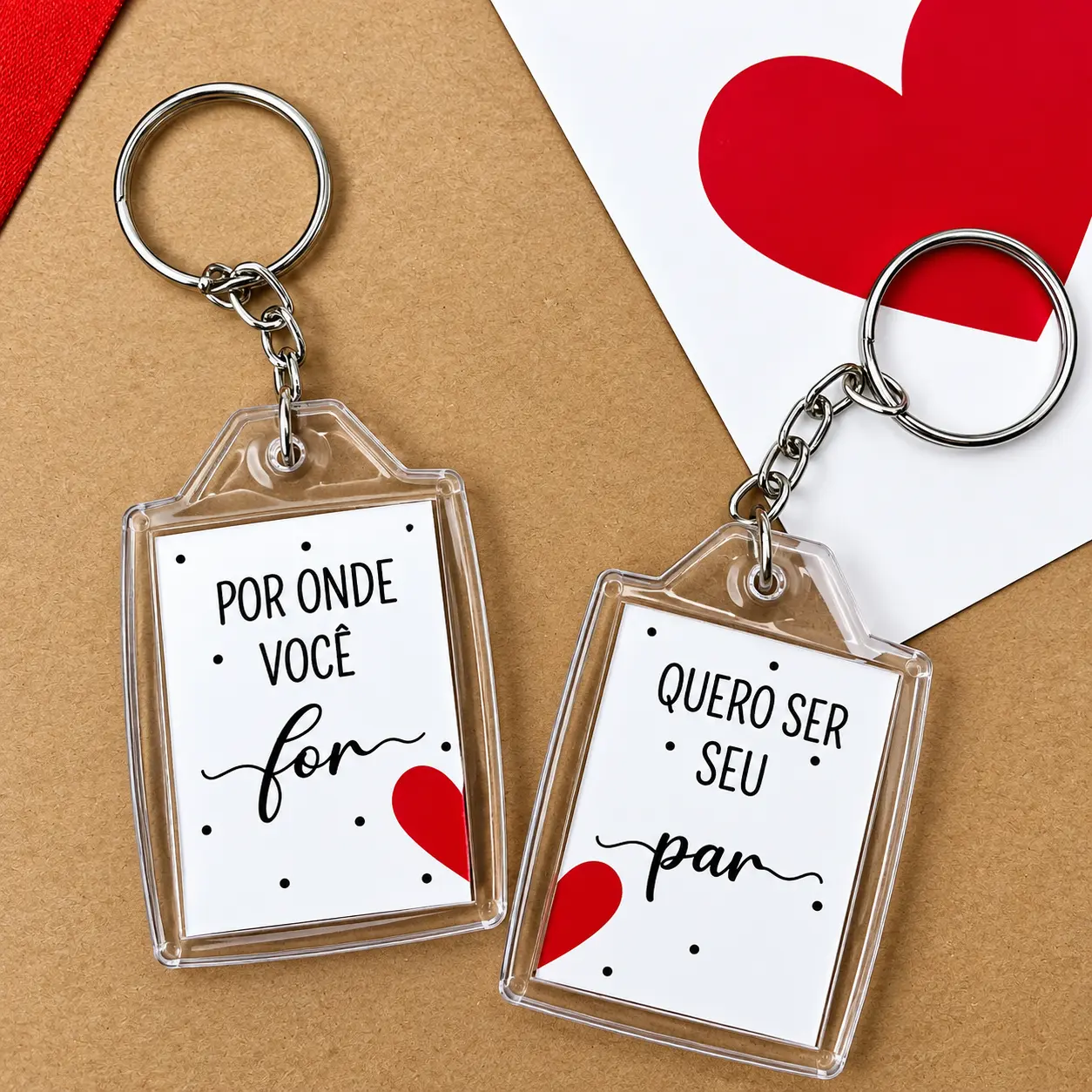 Par de Chaveiros Acrílicos 3x4 — Foto + Frase "Por onde for quero ser seu par" (Envio via Formulário)